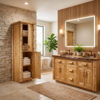 Cedar Linen Closet: Some lifestyle images are created with AI for visualization purposes. Crafted from natural solid wood, each piece is unique and will vary.