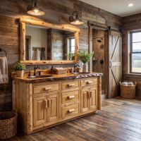 Rustic Vanity: Some lifestyle images are created with AI for visualization purposes. Crafted from natural solid wood, each piece is unique and will vary.