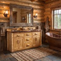 Rustic Vanity: Some lifestyle images are created with AI for visualization purposes. Crafted from natural solid wood, each piece is unique and will vary.