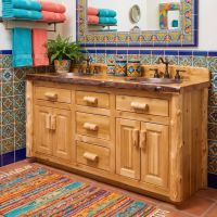Rustic Vanity: Some lifestyle images are created with AI for visualization purposes. Crafted from natural solid wood, each piece is unique and will vary.