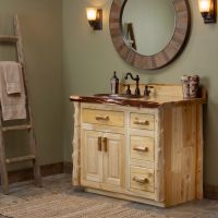 Cedar Vanity: Some lifestyle images are created with AI for visualization purposes. Crafted from natural solid wood, each piece is unique and will vary.