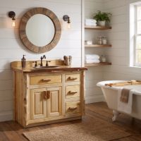Cedar Vanity: Some lifestyle images are created with AI for visualization purposes. Crafted from natural solid wood, each piece is unique and will vary.