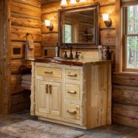 Cedar Vanity: Some lifestyle images are created with AI for visualization purposes. Crafted from natural solid wood, each piece is unique and will vary.