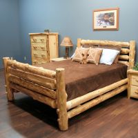 Cedar Lake Rodeo Log Bed--Queen, Clear finish, Double side rails