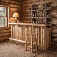 Cedar Log Bar: Some lifestyle images are created with AI for visualization purposes. Crafted from natural solid wood, each piece is unique and will vary.