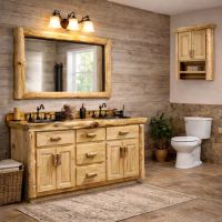 Log Vanity: Some lifestyle images are created with AI for visualization purposes. Crafted from natural solid wood, each piece is unique and will vary.