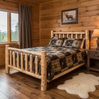 Rustic Bed: Some lifestyle images are created with AI for visualization purposes. Crafted from natural solid wood, each piece is unique and will vary.