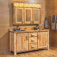 Log Medicine Cabinet: Some lifestyle images are created with AI for visualization purposes. Crafted from natural solid wood, each piece is unique and will vary.