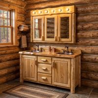 Log Medicine Cabinet: Some lifestyle images are created with AI for visualization purposes. Crafted from natural solid wood, each piece is unique and will vary.
