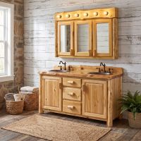 Log Medicine Cabinet: Some lifestyle images are created with AI for visualization purposes. Crafted from natural solid wood, each piece is unique and will vary.