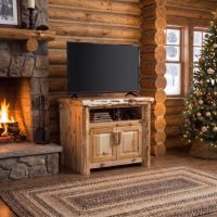 Cedar Log TV Stand: Some lifestyle images are created with AI for visualization purposes. Crafted from natural solid wood, each piece is unique and will vary.