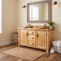 Rustic Log Vanity: Some lifestyle images are created with AI for visualization purposes. Crafted from natural solid wood, each piece is unique and will vary.