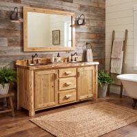 Rustic Log Vanity: Some lifestyle images are created with AI for visualization purposes. Crafted from natural solid wood, each piece is unique and will vary.
