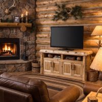 Cedar Log TV Stand: Some lifestyle images are created with AI for visualization purposes. Crafted from natural solid wood, each piece is unique and will vary.