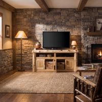 Cedar Log TV Stand: Some lifestyle images are created with AI for visualization purposes. Crafted from natural solid wood, each piece is unique and will vary.