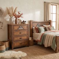 Rustic Chest of Drawers: Some lifestyle images are created with AI for visualization purposes. Crafted from natural solid wood, each piece is unique and will vary.