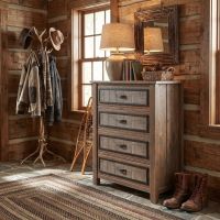 Rustic Barnwood Chest: Some lifestyle images are created with AI for visualization purposes. Crafted from natural solid wood, each piece is unique and will vary.