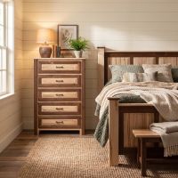 Rustic Chest Of Drawers: Some lifestyle images are created with AI for visualization purposes. Crafted from natural solid wood, each piece is unique and will vary.