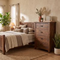 Rustic Chest of Drawers: Some lifestyle images are created with AI for visualization purposes. Crafted from natural solid wood, each piece is unique and will vary.