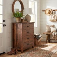 Rustic Chest of Drawers: Some lifestyle images are created with AI for visualization purposes. Crafted from natural solid wood, each piece is unique and will vary.