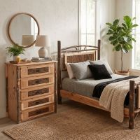 Rustic Chest Of Drawers: Some lifestyle images are created with AI for visualization purposes. Crafted from natural solid wood, each piece is unique and will vary.