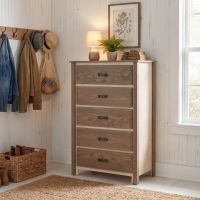 Rustic Chest Of Drawers: Some lifestyle images are created with AI for visualization purposes. Crafted from natural solid wood, each piece is unique and will vary.