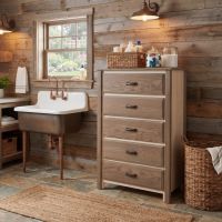 Rustic Chest Of Drawers: Some lifestyle images are created with AI for visualization purposes. Crafted from natural solid wood, each piece is unique and will vary.