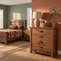 Rustic Chest Of Drawers: Some lifestyle images are created with AI for visualization purposes. Crafted from natural solid wood, each piece is unique and will vary.