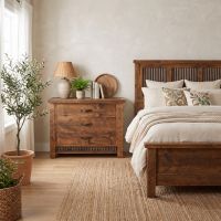 Rustic Chest Of Drawers: Some lifestyle images are created with AI for visualization purposes. Crafted from natural solid wood, each piece is unique and will vary.