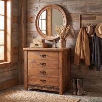 Barnwood Chest Of Drawers: Some lifestyle images are created with AI for visualization purposes. Crafted from natural solid wood, each piece is unique and will vary.