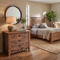 Rustic Chest Of Drawers: Some lifestyle images are created with AI for visualization purposes. Crafted from natural solid wood, each piece is unique and will vary.