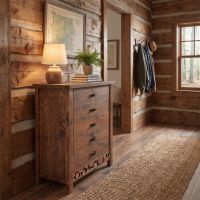Rustic Chest Of Drawers: Some lifestyle images are created with AI for visualization purposes. Crafted from natural solid wood, each piece is unique and will vary.