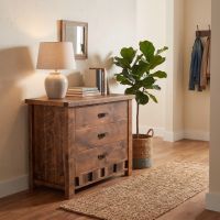 Rustic Chest Of Drawers: Some lifestyle images are created with AI for visualization purposes. Crafted from natural solid wood, each piece is unique and will vary.
