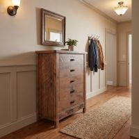 Rustic Chest Of Drawers: Some lifestyle images are created with AI for visualization purposes. Crafted from natural solid wood, each piece is unique and will vary.