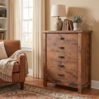 Rustic Chest Of Drawers: Some lifestyle images are created with AI for visualization purposes. Crafted from natural solid wood, each piece is unique and will vary.