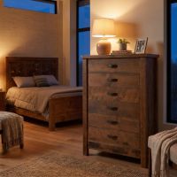 Rustic Chest Of Drawers: Some lifestyle images are created with AI for visualization purposes. Crafted from natural solid wood, each piece is unique and will vary.