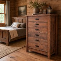 Rustic Chest Of Drawers: Some lifestyle images are created with AI for visualization purposes. Crafted from natural solid wood, each piece is unique and will vary.