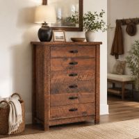 Rustic Chest Of Drawers: Some lifestyle images are created with AI for visualization purposes. Crafted from natural solid wood, each piece is unique and will vary.