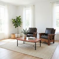 Contemporary Coffee Table: Some lifestyle images are created with AI for visualization purposes. Crafted from natural solid wood, each piece is unique and will vary.