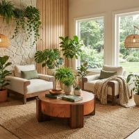 Modern Copper Coffee Table: Some lifestyle images are created with AI for visualization purposes. Crafted from natural solid wood, each piece is unique and will vary.