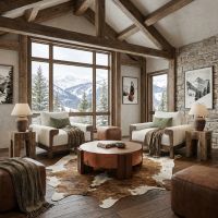 Round Copper Coffee Table: Some lifestyle images are created with AI for visualization purposes. Crafted from natural solid wood, each piece is unique and will vary.