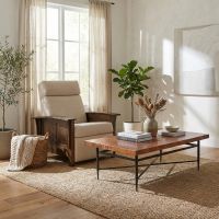 Modern Copper Coffee Table: Some lifestyle images are created with AI for visualization purposes. Crafted from natural solid wood, each piece is unique and will vary.