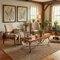 Industrial Copper Coffee Table: Some lifestyle images are created with AI for visualization purposes. Crafted from natural solid wood, each piece is unique and will vary.