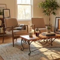 Modern Copper Coffee Table: Some lifestyle images are created with AI for visualization purposes. Crafted from natural solid wood, each piece is unique and will vary.