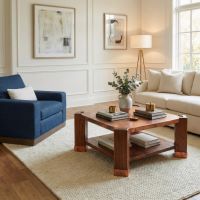Luxury Copper Coffee Table: Some lifestyle images are created with AI for visualization purposes. Crafted from natural solid wood, each piece is unique and will vary.