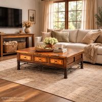 Modern Copper Coffee Table: This image was generated or modified using AI for visualization purposes.