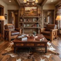 Rustic Copper Coffee Table: Some lifestyle images are created with AI for visualization purposes. Crafted from natural solid wood, each piece is unique and will vary.