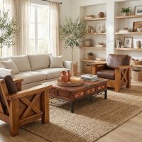 Hammered Copper Coffee Table: Some lifestyle images are created with AI for visualization purposes. Crafted from natural solid wood, each piece is unique and will vary.