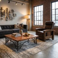 Farmhouse Copper Coffee Table: Some lifestyle images are created with AI for visualization purposes. Crafted from natural solid wood, each piece is unique and will vary.