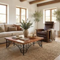 Contemporary Copper Table: Some lifestyle images are created with AI for visualization purposes. Crafted from natural solid wood, each piece is unique and will vary.